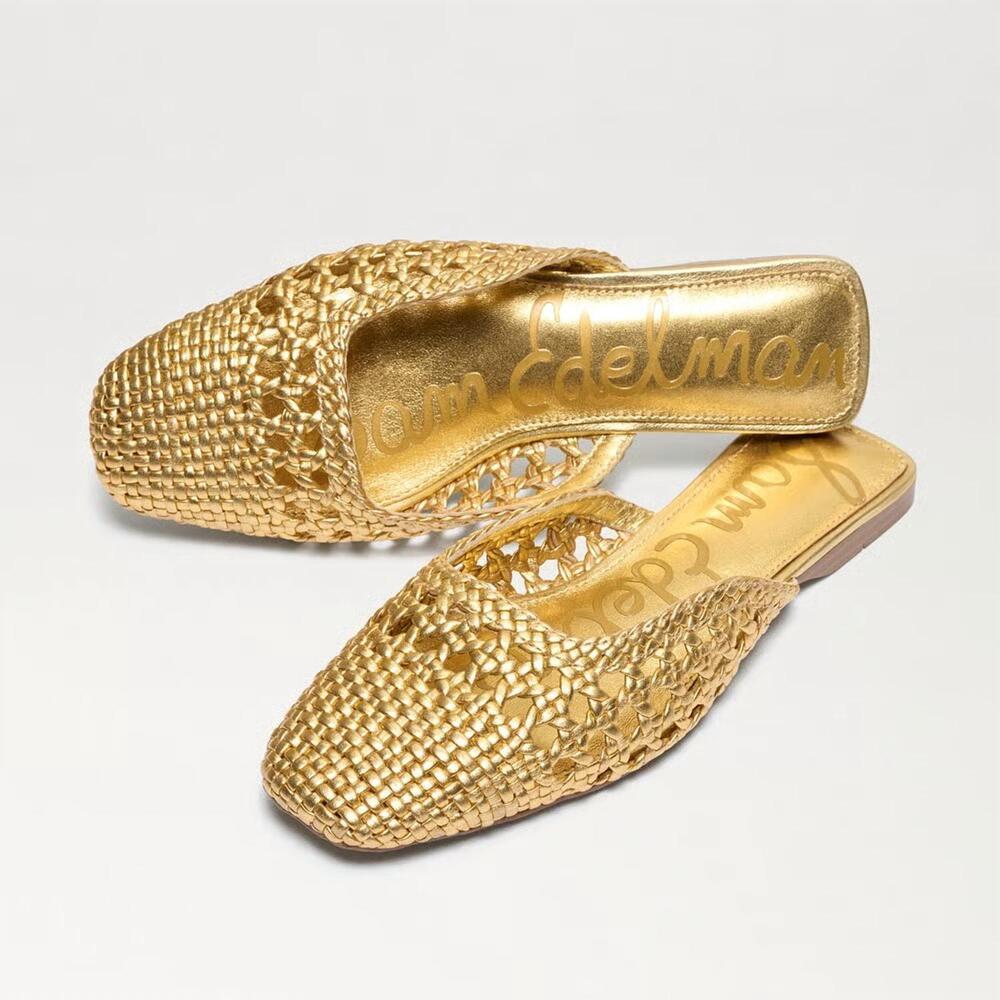 NEW SAM EDELMAN women's nola mule slide in gold leather - Picture 7 of 7